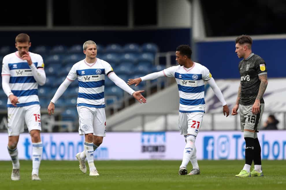 Lyndon Dykes (second left) celebrates scoring QPR's first goal against Sheffield Wednesday