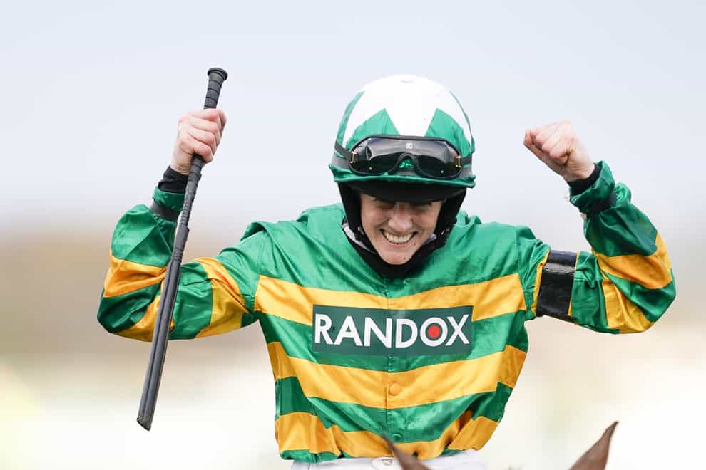 Rachael Blackmore celebrates winning the Randox Grand National Handicap Chase on Minella Times