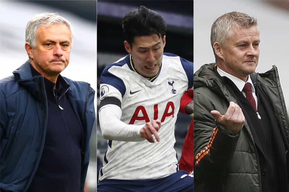Jose Mourinho, left, was fuming with Ole Gunnar Solskjaer's comments about Son Heung-min, centre