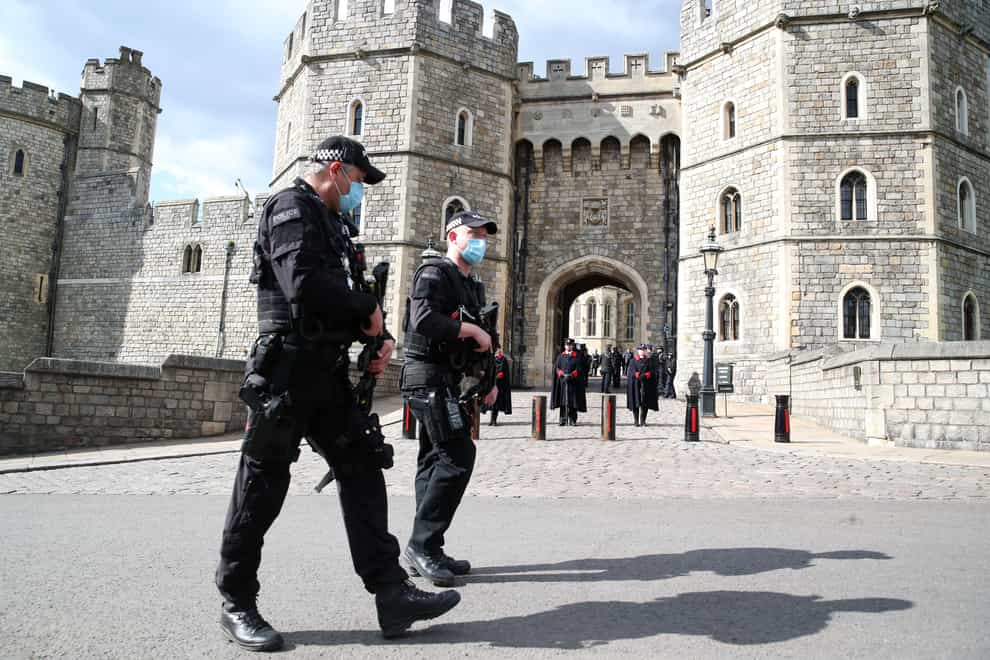 Police outside Windsor Castle, Berkshire, on Monday
