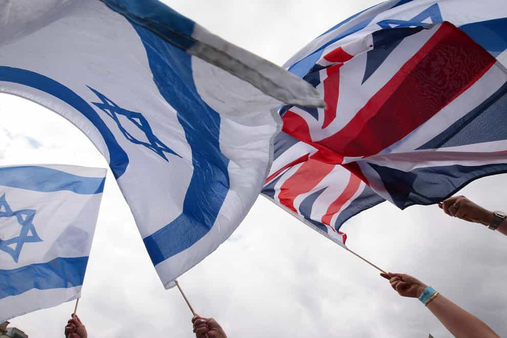 An Israel flag and the Union Flag