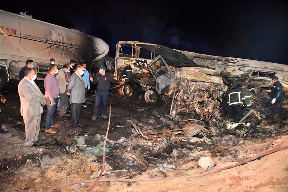 The site where a bus overturned in southern Egypt