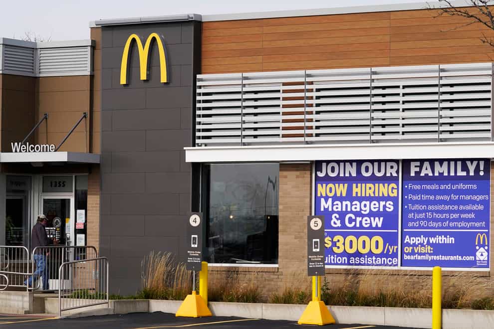 A hiring sign outside of McDonald’s in Buffalo Grove, Illinois