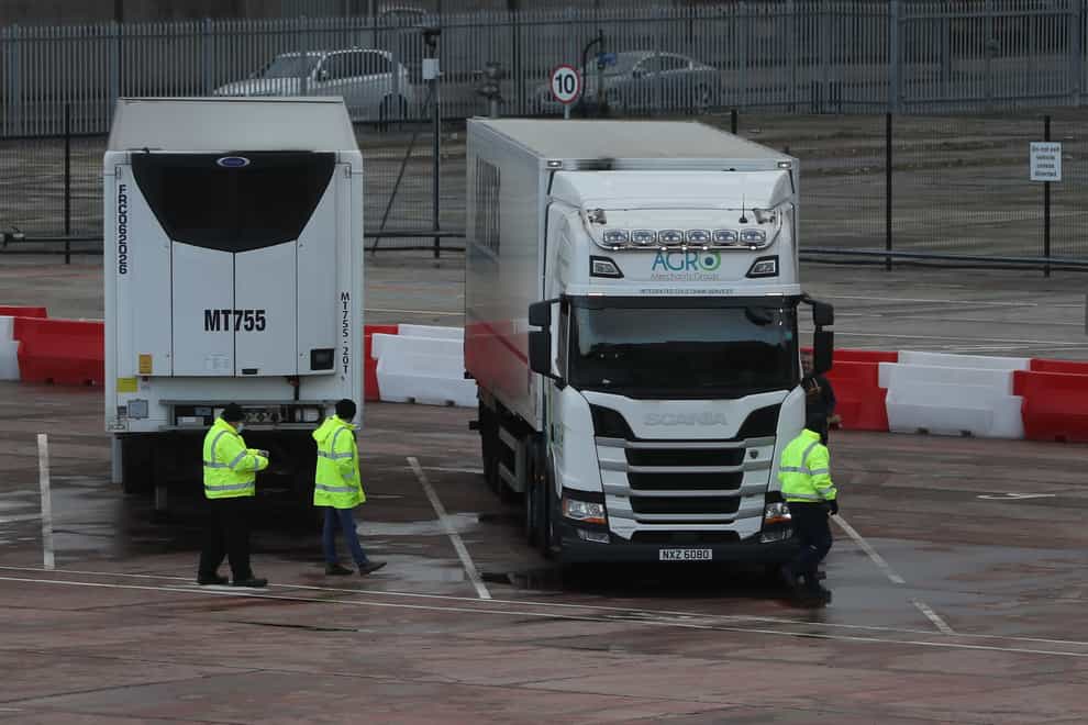 Lorries in the Department of Agriculture, Environment and Rural Affairs (DAERA) site in Duncrue Street, near Belfast port, which is one of the sites when lorries roll off the ferries to get checked