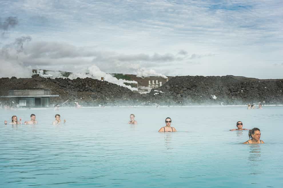 Swimmers in a blue lagoon