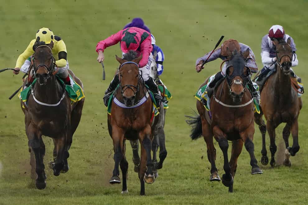 Summerghand ridden by Daniel Tudhope (second right) wins the bet365 Abernant Stakes