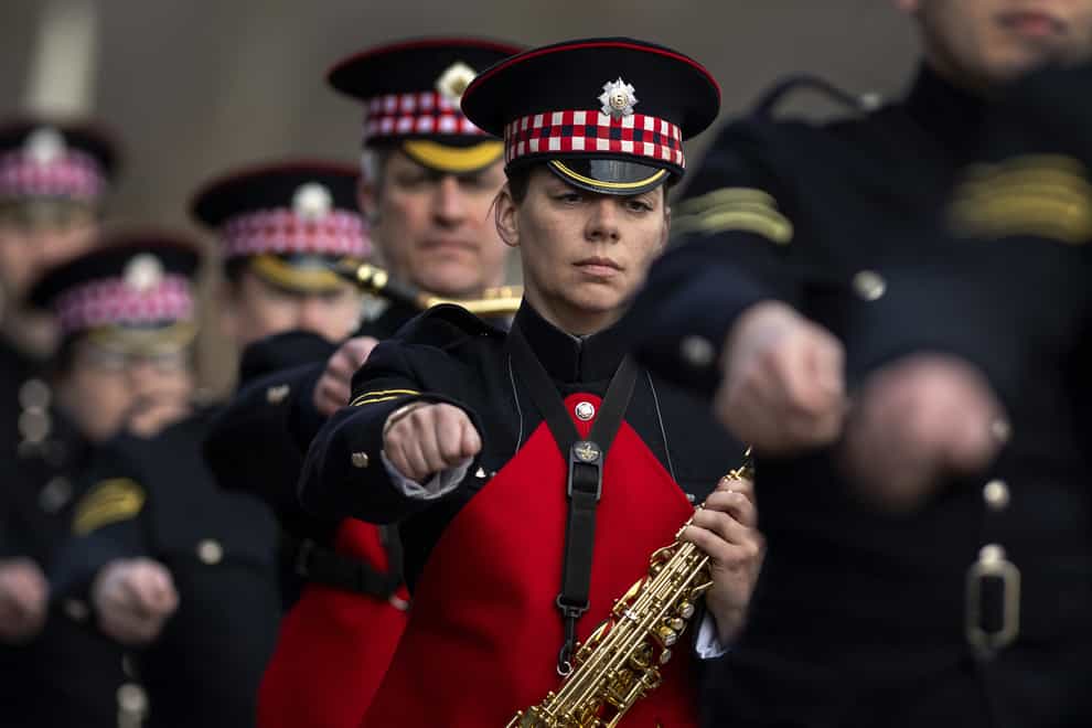 Military personnel rehearsing for the Duke of Edinburgh’s funeral