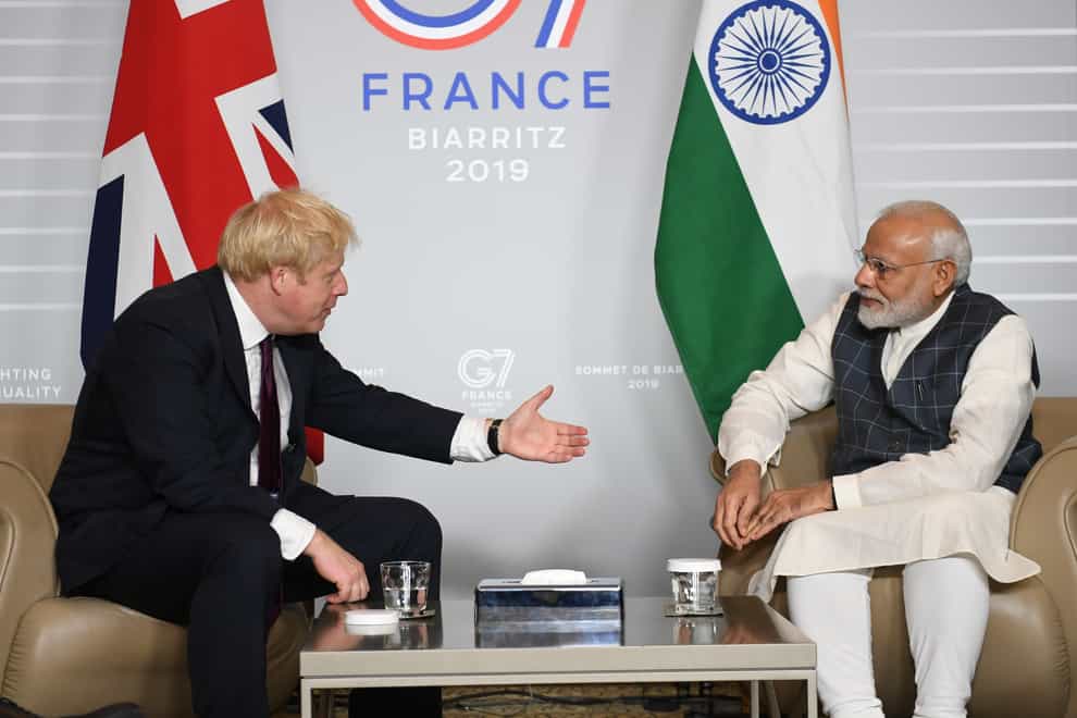 Boris Johnson and Narendra Modi in Biarritz, France, in 2019
