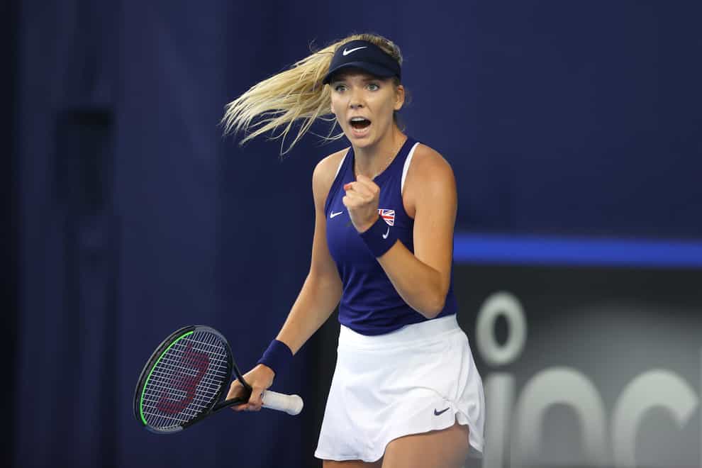 Katie Boulter clenches her fist during her victory over Marcela Zacarias