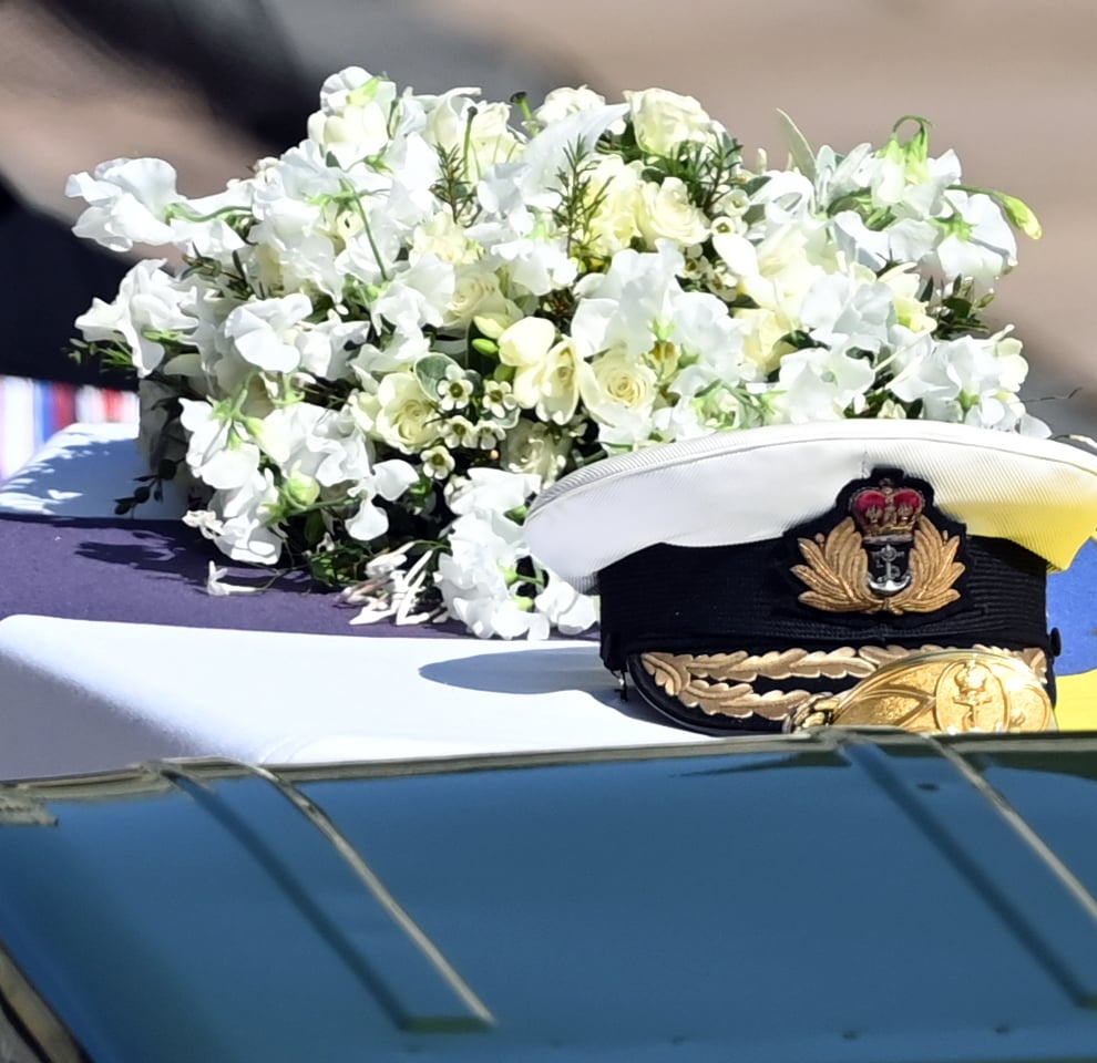 The Duke of Edinburgh’s coffin, covered with his personal standard