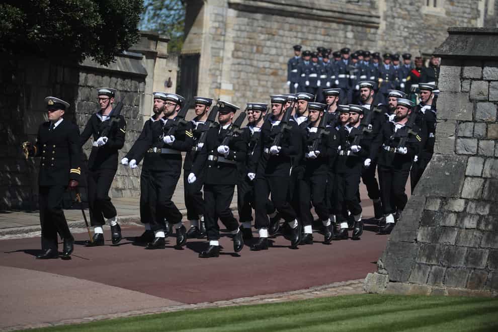 Members of Royal Navy marching at Windsor Castle