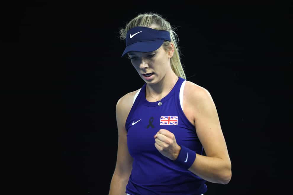 Katie Boulter clenches her fist during her victory over Giuliana Olmos
