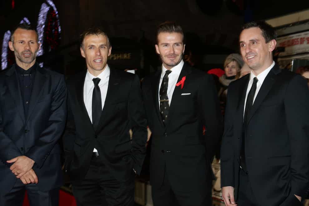Inter Miami manager Phil Neville, left, and co-owner David Beckham