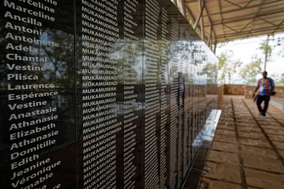 The names of those who were slaughtered as they sought refuge are written on a memorial to the thousands who were killed in and around the Catholic church during the 1994 genocide in Ntarama, Rwanda