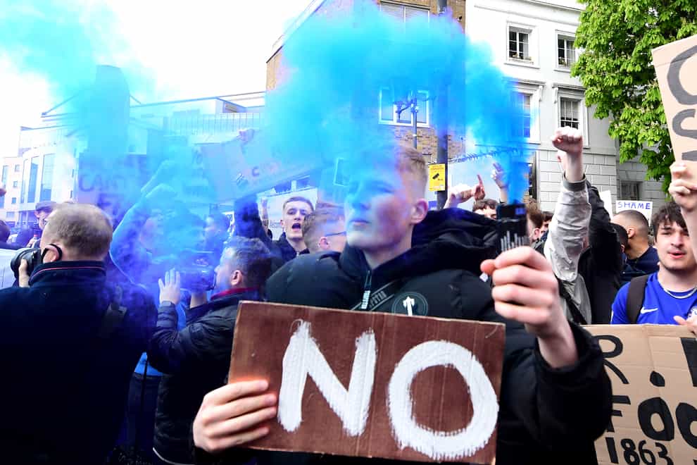 Fans protest outside Stamford Bridge