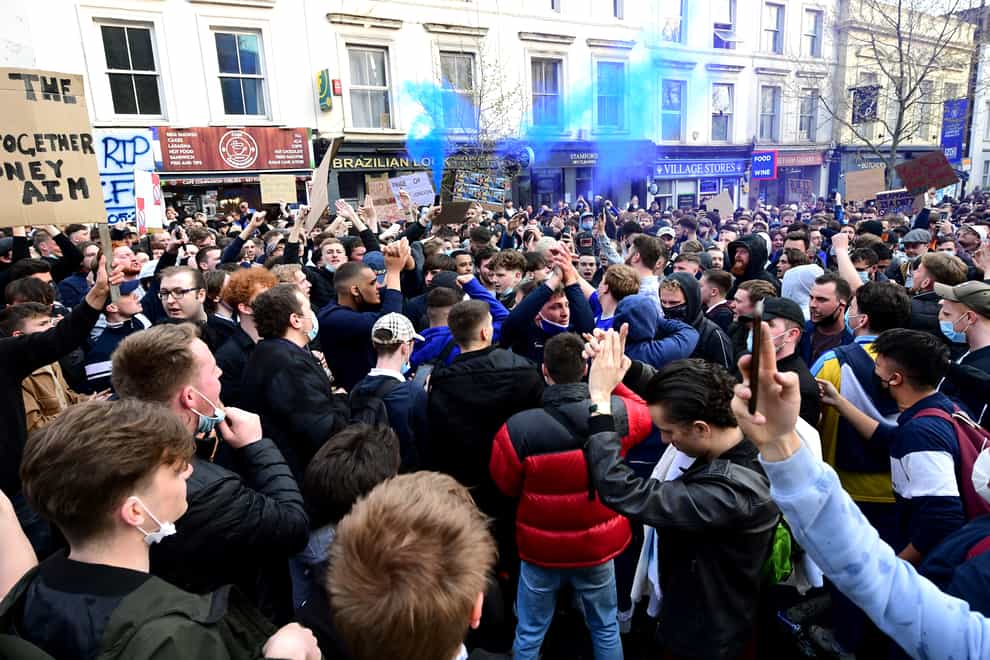 Chelsea fans protesting outside Stamford Bridge