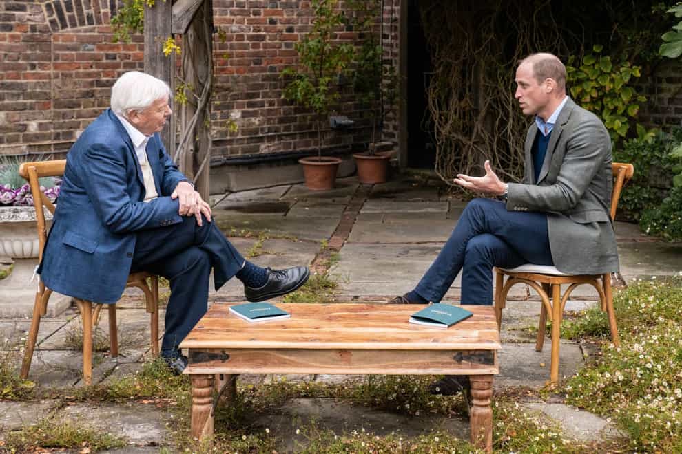 Duke of Cambridge (right) seated opposite Sir David Attenborough,