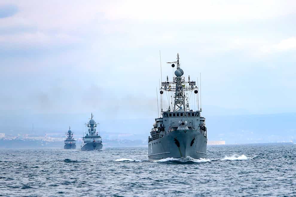Russian navy ships during navy drills in the Black Sea