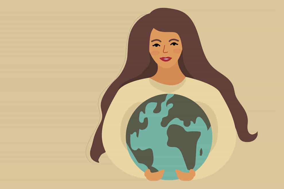 illustration of woman holding planet