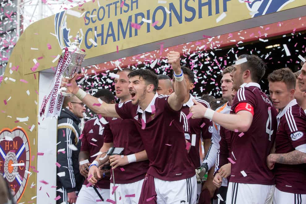 Hearts collected the Scottish Championship trophy in 2015