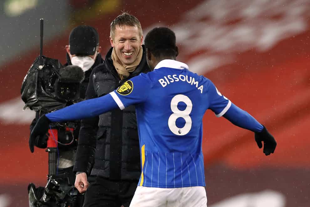 Brighton manager Graham Potter, left, is excited by the potential of midfielder Yves Bissouma