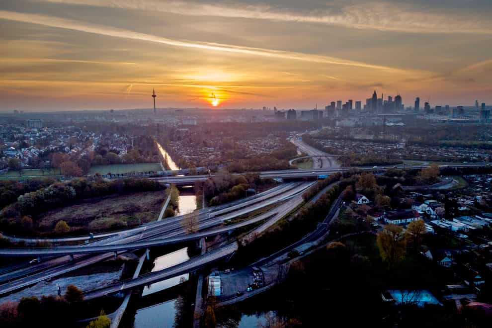 Almost empty roads lead to Frankfurt, Germany (Michael Probst/AP)