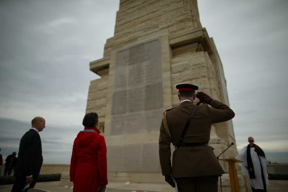 Dignitaries and military personnel attend a ceremony to commemorate soldiers who died during the First World War campaign on the Gallipoli peninsula, in Canakkale, Turkey (Emrah Gurel/AP)