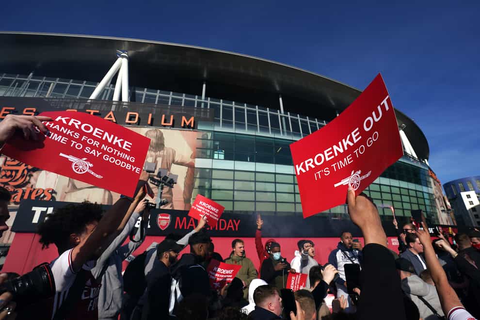 Arsenal supporters protested against owner Stan Kroenke ahead of their Premier League defeat to Everton.