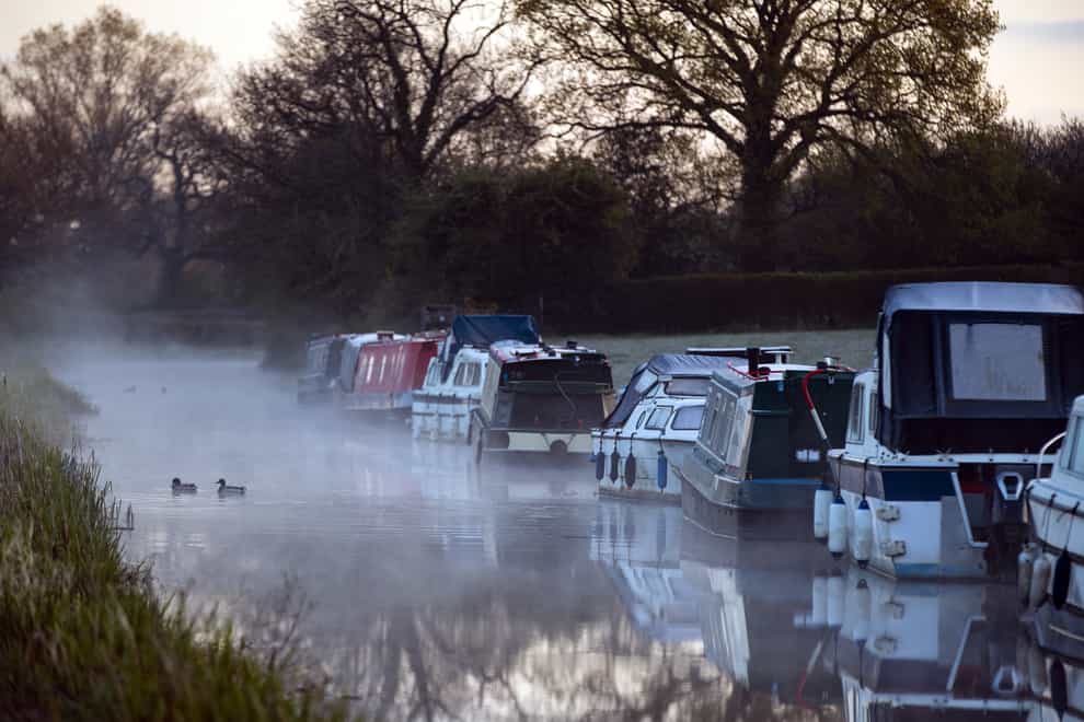 Mist rises on the canal at Biddulph in Staffordshire