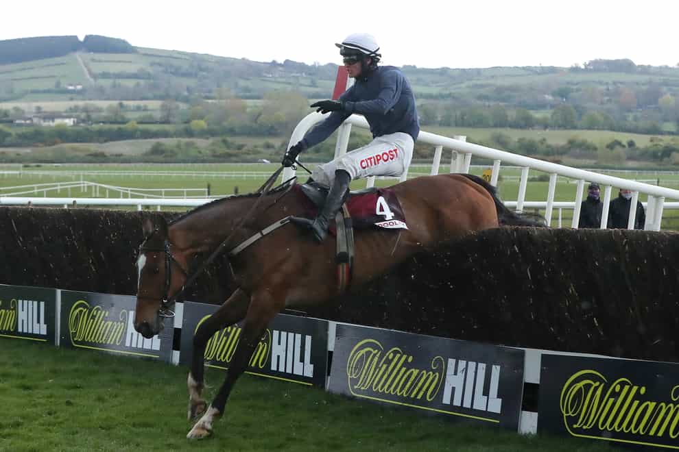 Colreevy jumps the final fence in front at Punchestown
