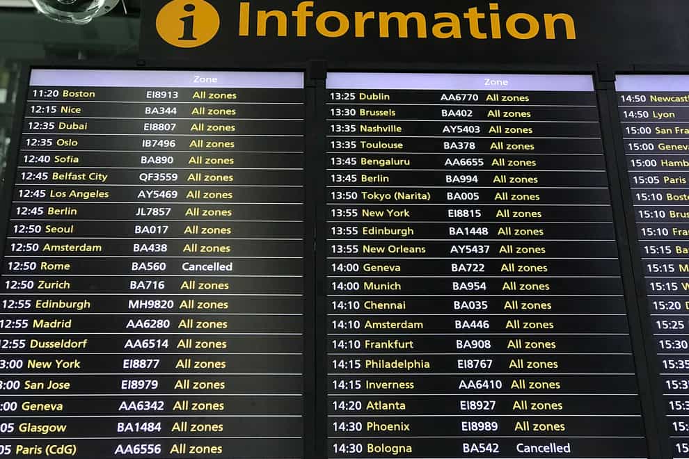 A departure board at an airport
