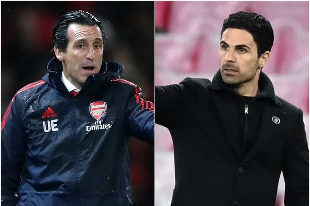 Unai Emery (left) and Mikel Arteta on the touchline