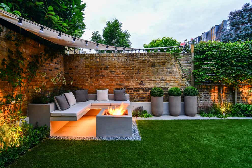 Garden setting with built-in under-seat lighting
