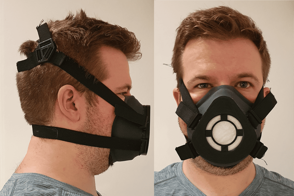 Researcher wearing a reusable mask