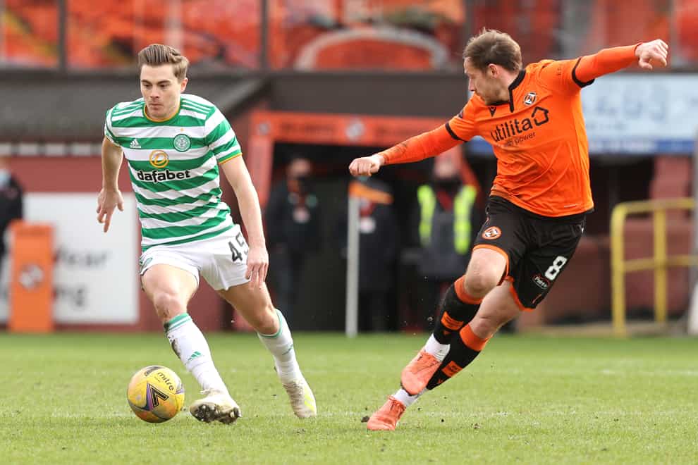 Peter Pawlett (right) in action for Dundee United