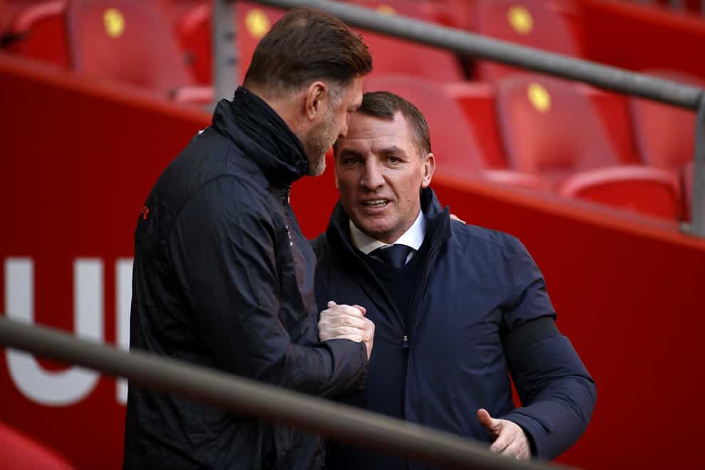 Southampton manager Ralph Hasenhuttl, left, is preparing to face Brendan Rodgers' Leicester