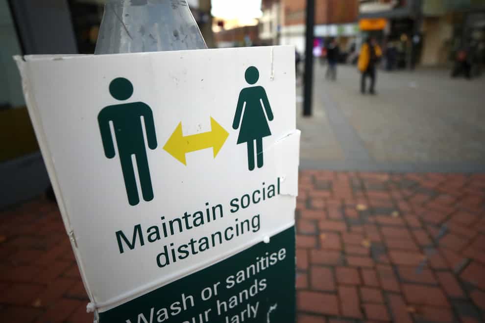 A social distancing sign in Derby city centre (Tim Goode/PA)