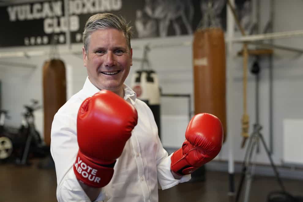 Labour leader Sir Keir Starmer wearing boxing gloves
