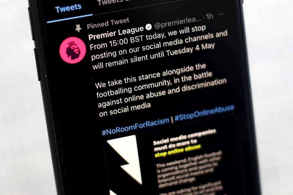 The Premier League's social media profile as the governing body takes part in a social media boycott (