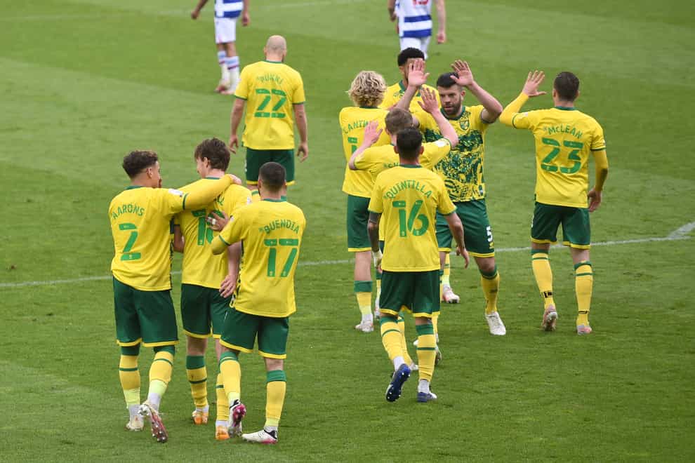 Kieran Dowell celebrates scoring Norwich's second goal against Reading