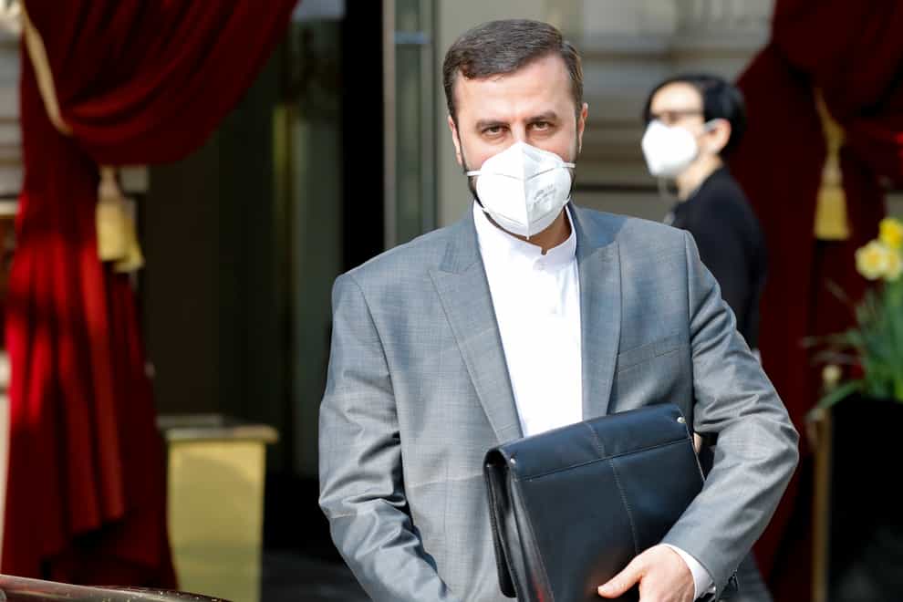Iran’s Governor to the International Atomic Energy Agency (IAEA), Kazem Gharib Abadi leaves the Grand Hotel Wien on Saturday