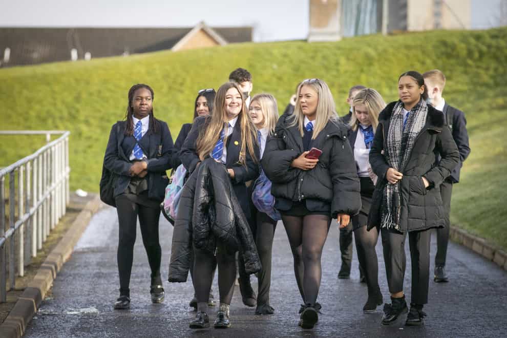 Students arrive at St Andrew’s RC Secondary School in Glasgow
