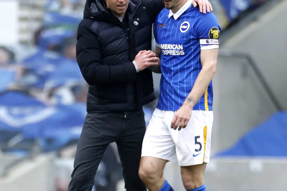 Brighton boss Graham Potter, left, was delighted with Lewis Dunk's display against Leeds