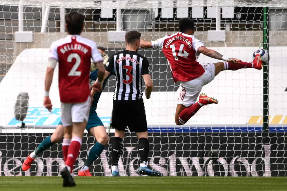 Arsenal’s Pierre-Emerick Aubameyang (right) scored their second