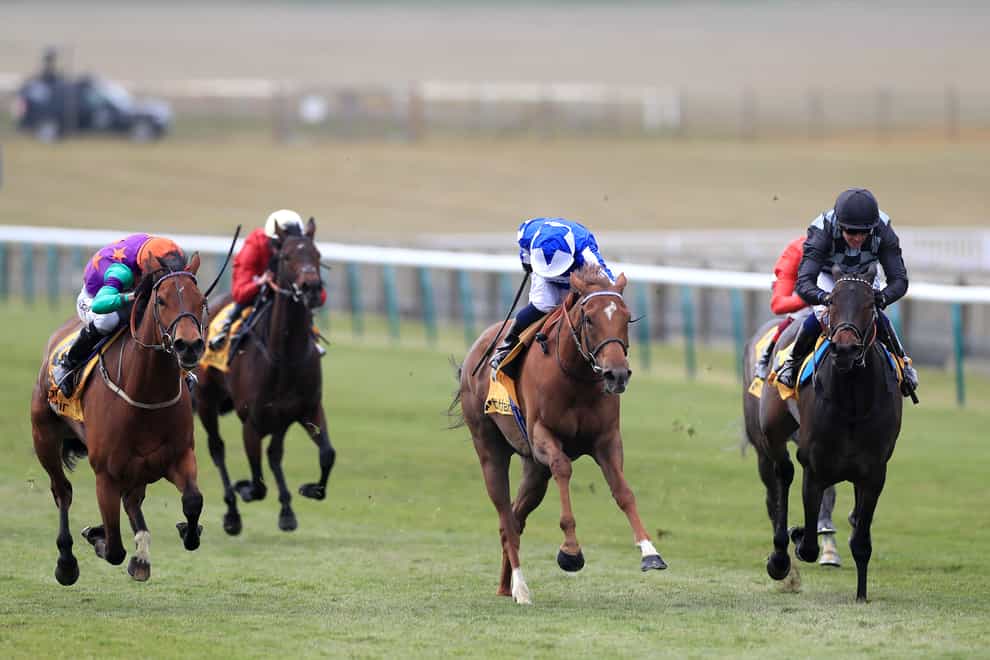 Lady Bowthorpe (left) battles to a narrow victory in the Betfair Dahlia Stakes