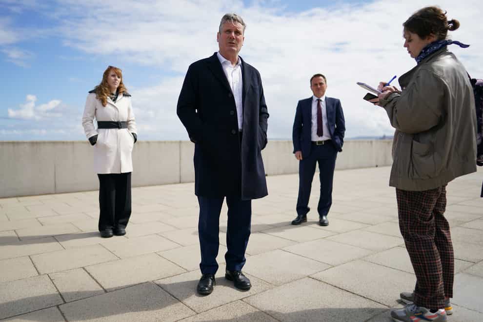 Labour Party leader Sir Keir Starmer, deputy leader Angela Rayner, and Labour's candidate for Hartlepool Paul Williams on a walkabout at the Seaton Carew seafront