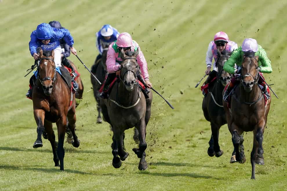 Wirko (left) coming to win the Blue Riband Trial at Epsom
