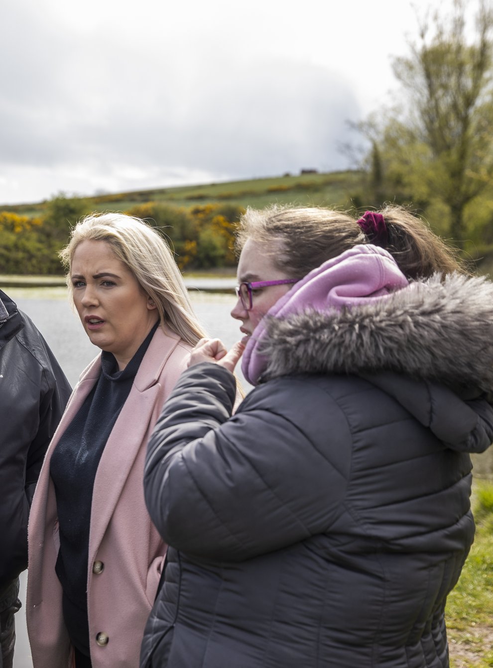 Lisa Dorrian’s family, (left to right) sister Michelle, father John, sister Joanne, and sister Ciara, attending a media briefing at The Clay Pits, Ballyhalbert, Northern Ireland. Detective Superintendent Jason Murphy, who is leading the investigation into the disappearance and murder of Lisa Dorrian in February 2005, has updated members of the media on a large scale search operation currently taking place (Liam McBurney/PA)