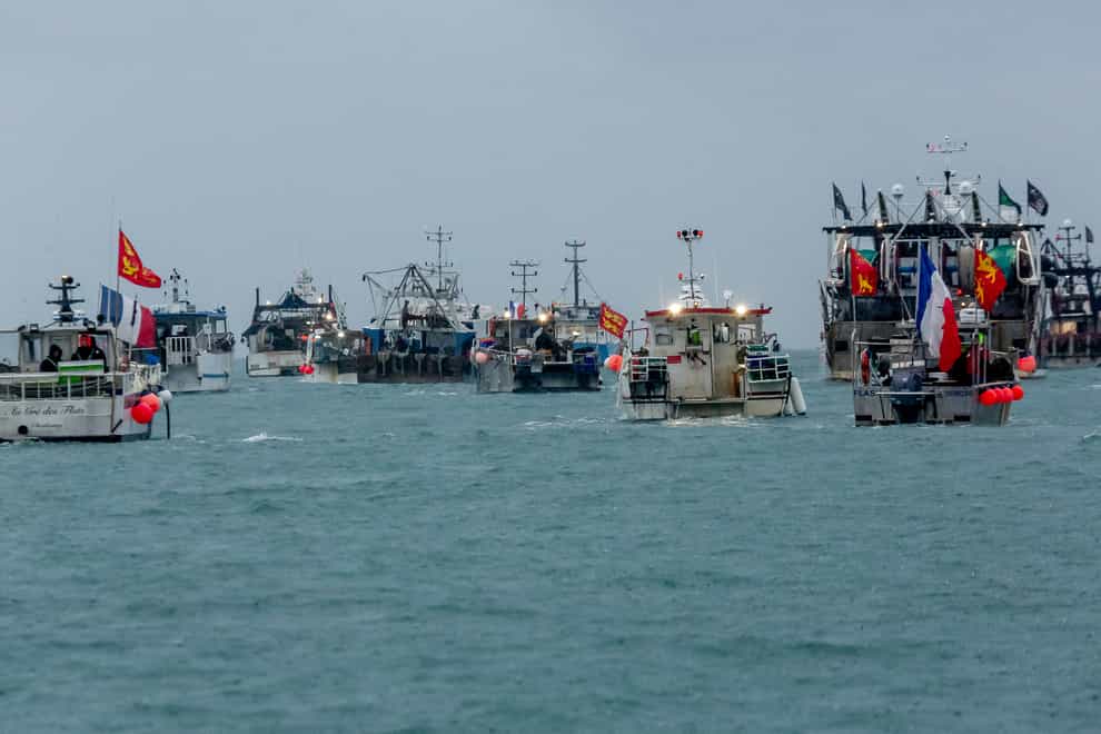 French fishing vessels gathered outside the harbour at St Helier, Jersey on Thursday morning (Gary Grimshaw/Bailiwick Express/PA)