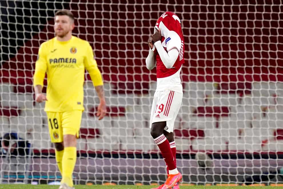 Nicolas Pepe reacts during Arsenal's clash with Villarreal